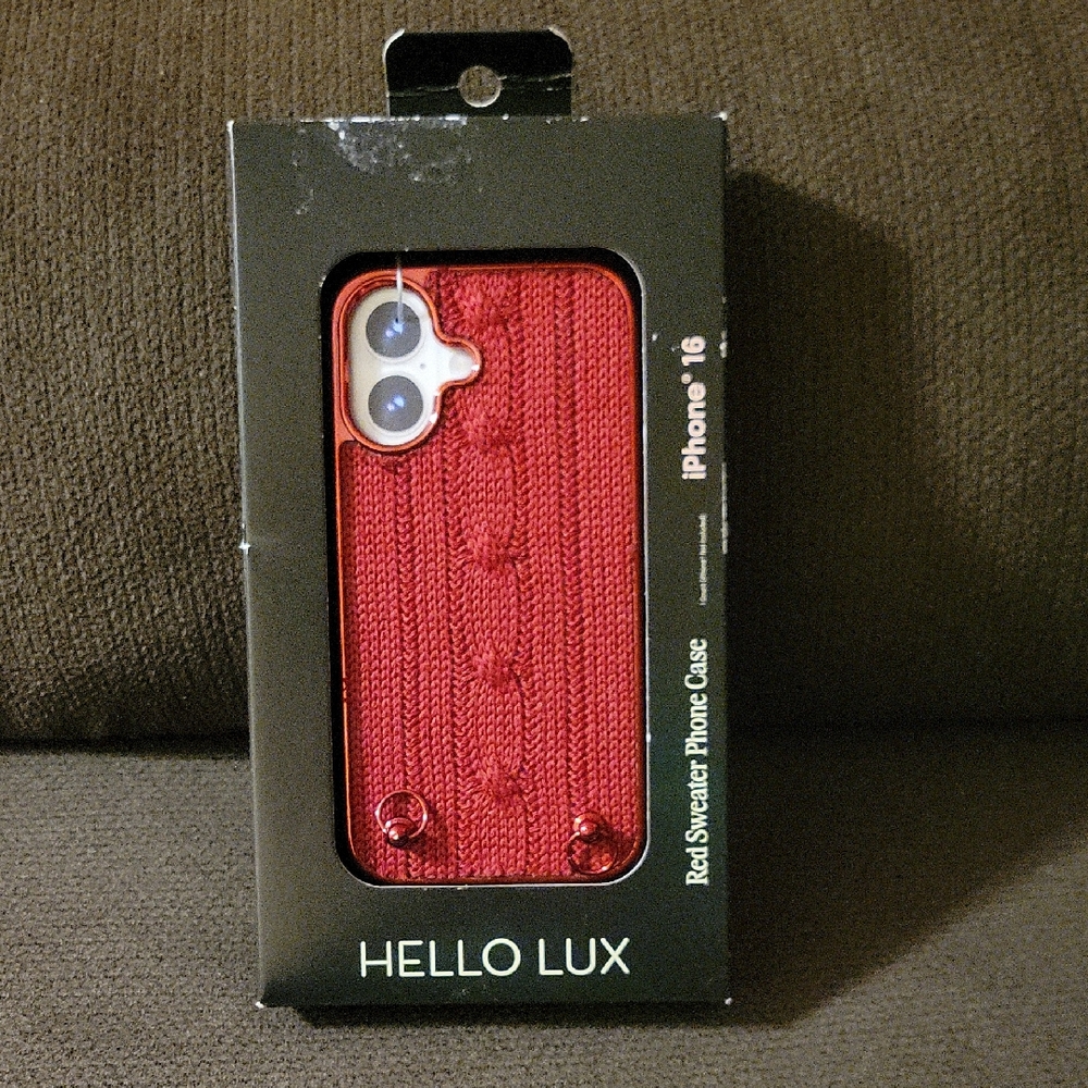 Hello Lux Red Sweater Phone Case for iPhone 16 PLUS